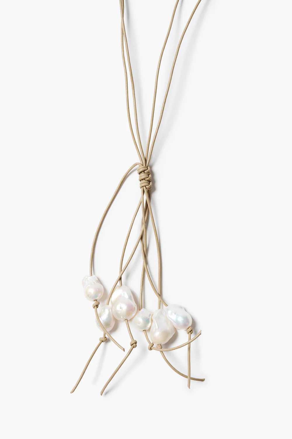 Baroque Pearl Tassel Necklace Beige - Image 2