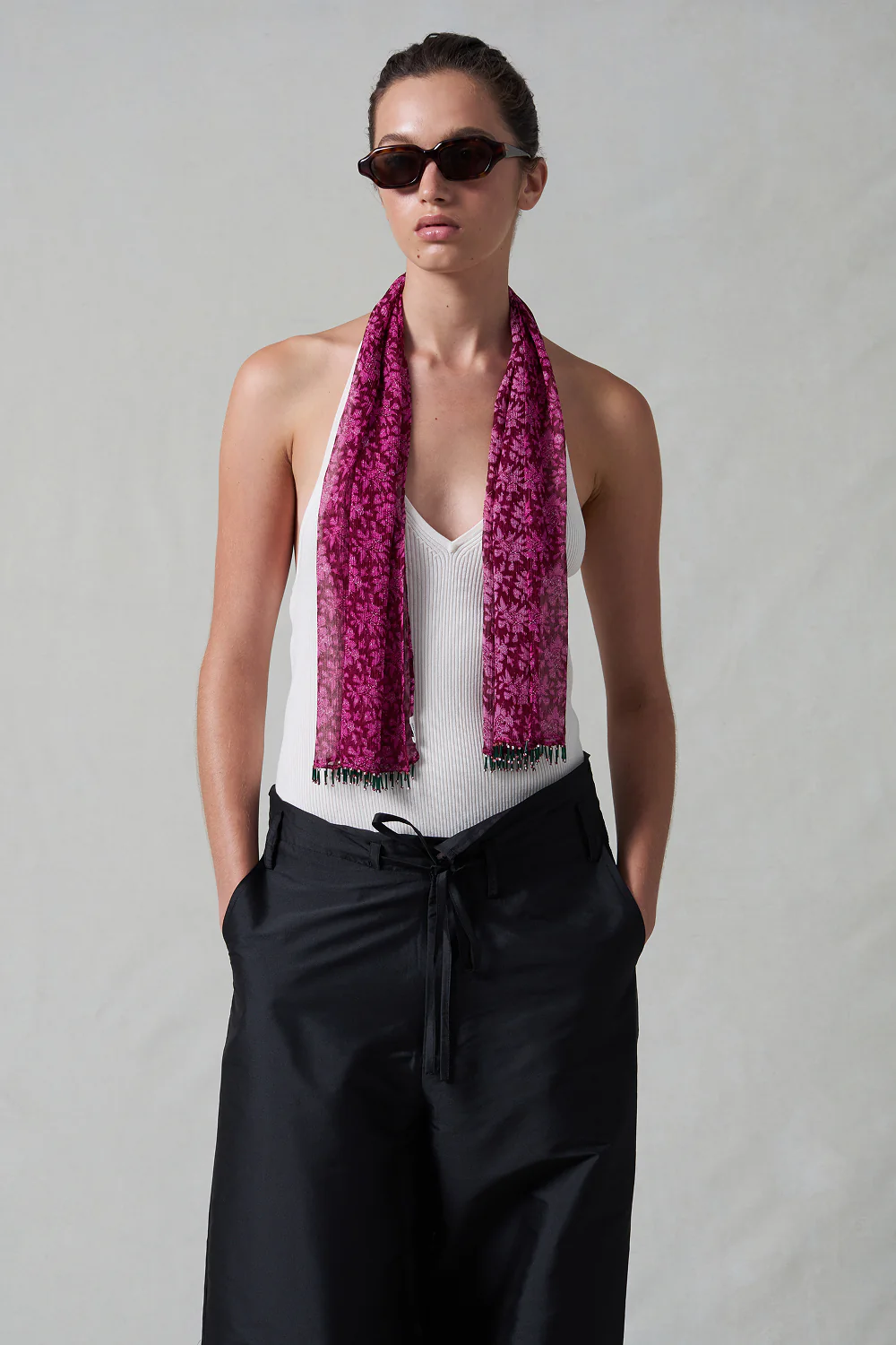Beaded Silk Scarf Pink - Image 2