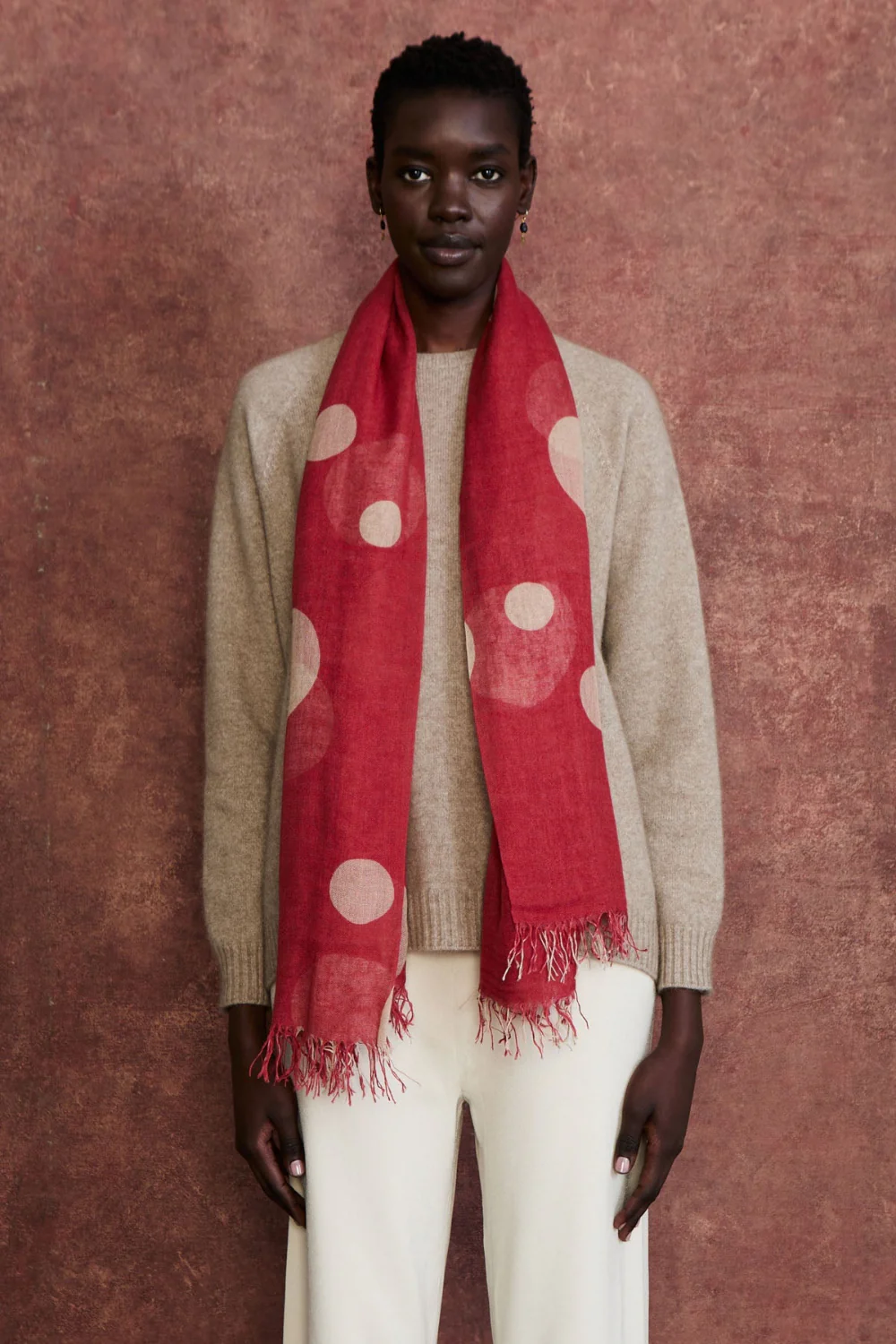 Cashmere and Silk Scarf Red Polka Dot - Image 2