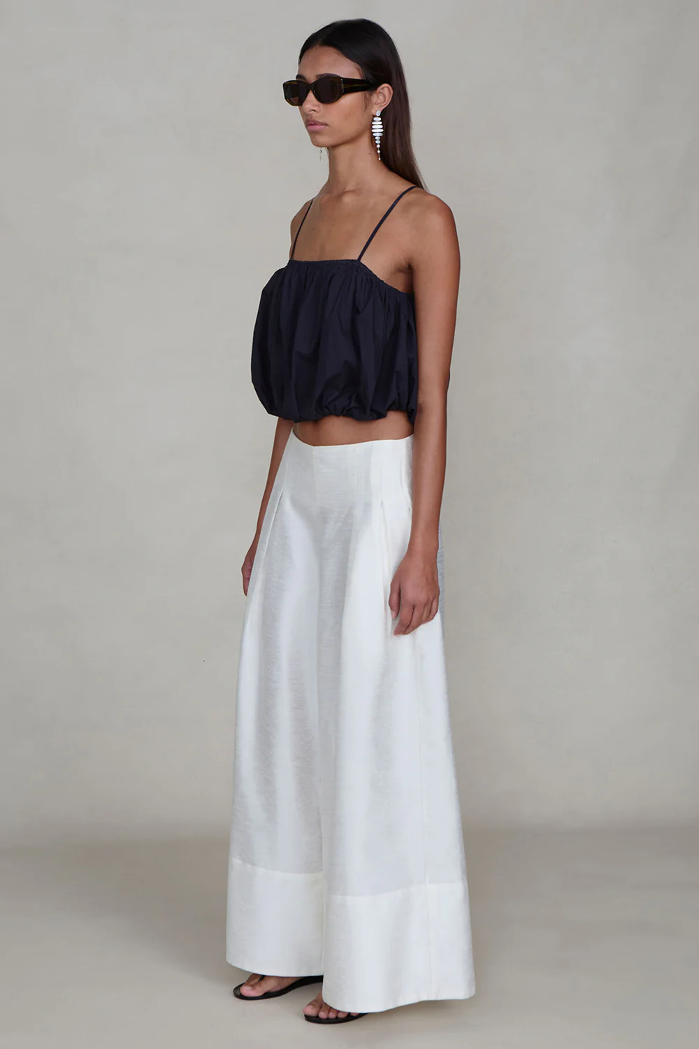 Dupioni Ultra Wide Leg Trouser White - Image 2