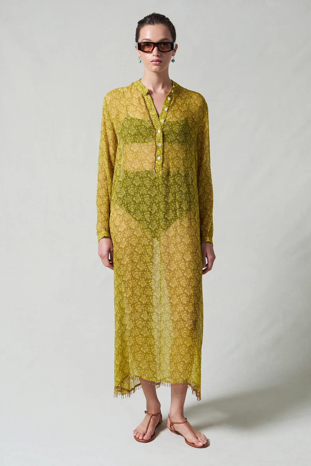Eloise Beaded Silk Dress Yellow