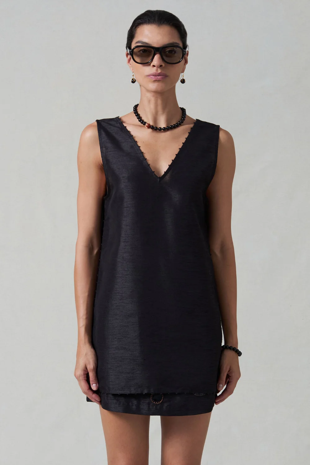 Exaggerated Dupioni Tank Black