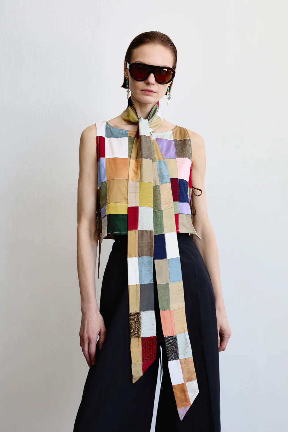 Exaggerated Silk Tie Scarf Patchwork - Image 3