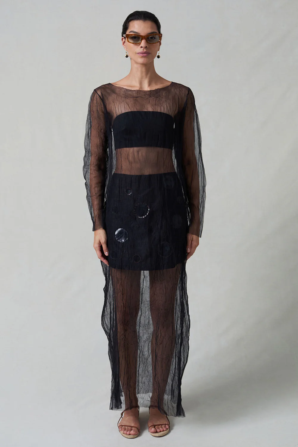 Ghost Crinkle Mesh Overlay Black