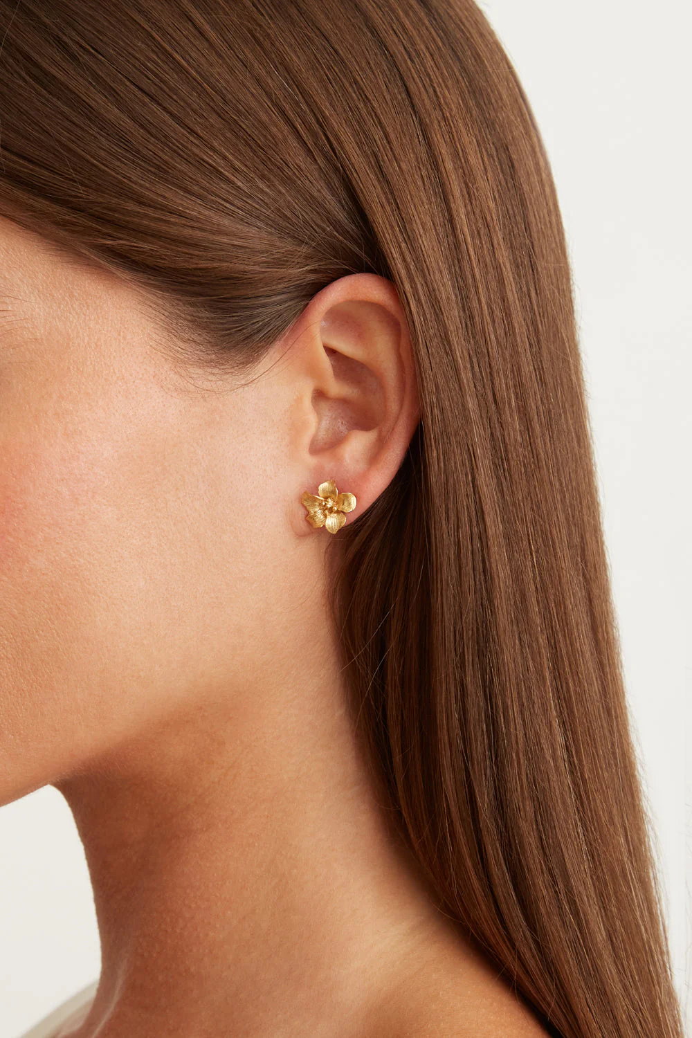 Gold Hibiscus Stud Earrings - Image 2