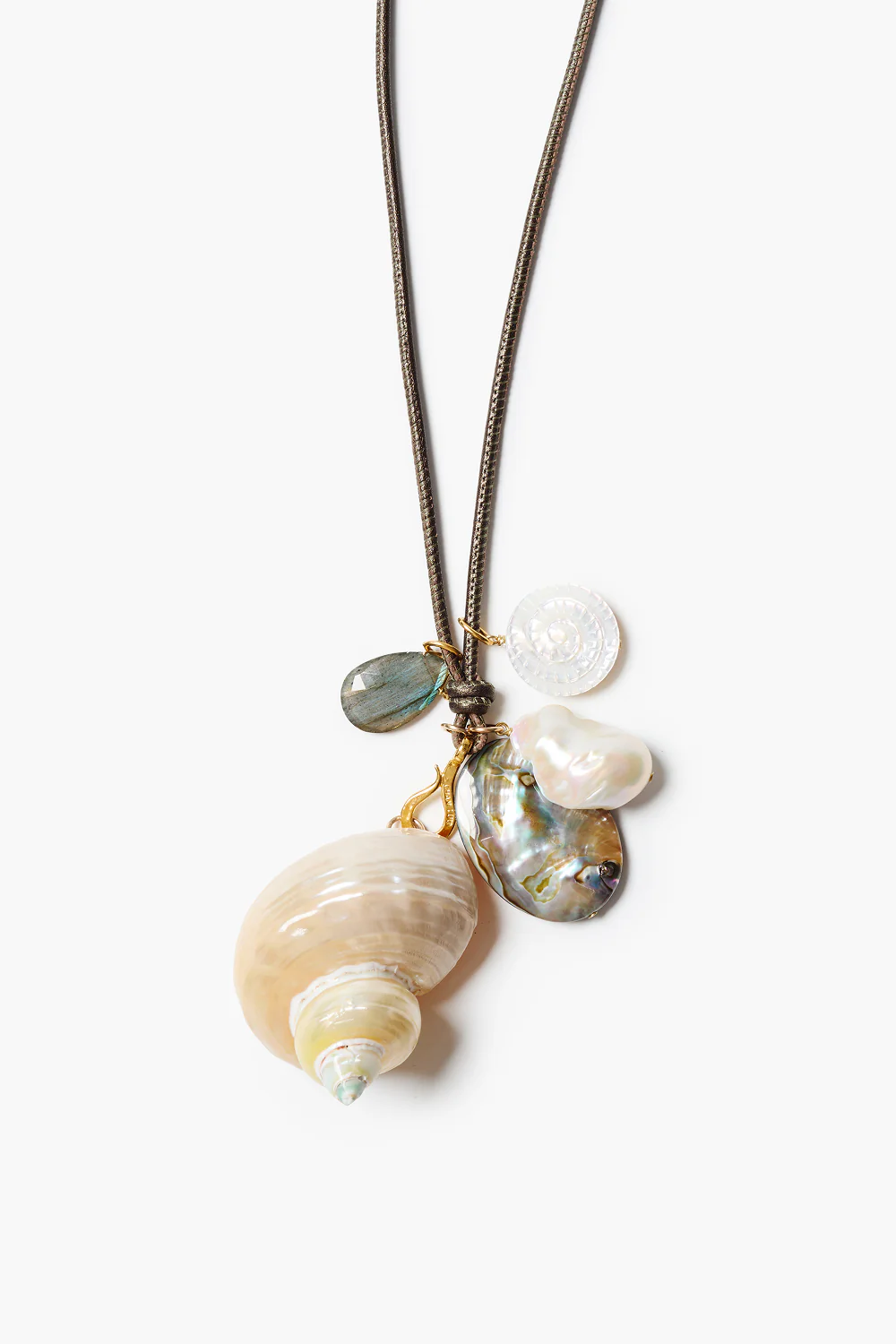 Golden Turbo Shell Cord Necklace Multi - Image 2