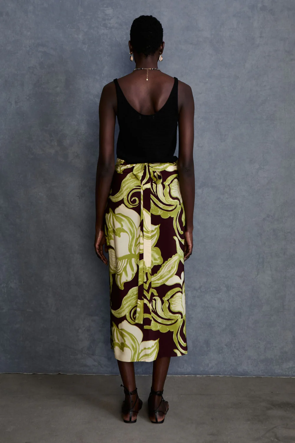 Hibiscus Silk Wrap Skirt Cabernet - Image 3