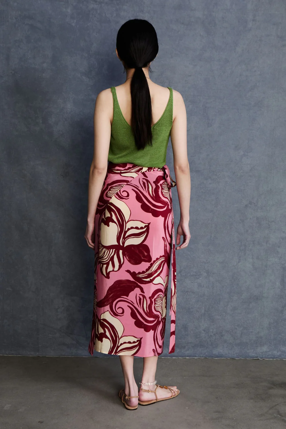 Hibiscus Silk Wrap Skirt Pink - Image 3