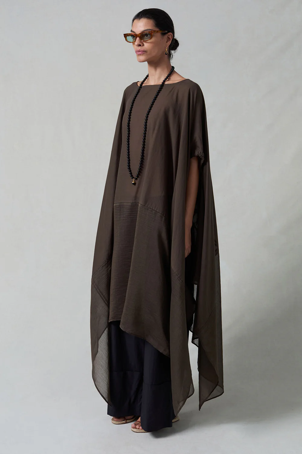 High Low Cotton Silk Caftan Earth - Image 2