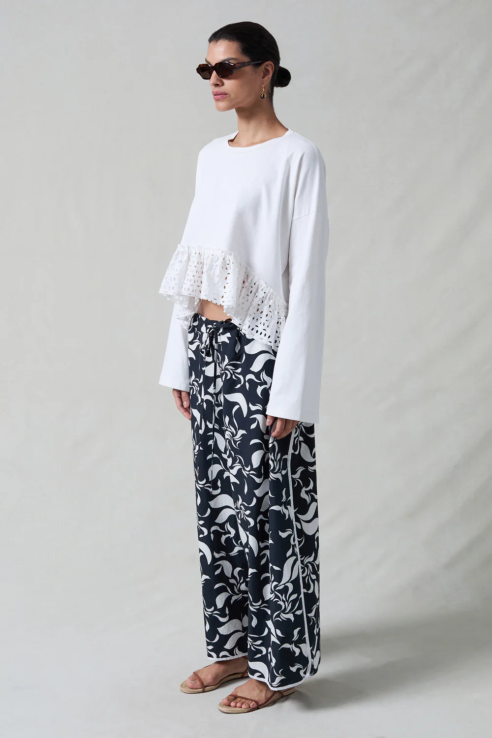 Laser Cut High Low Long Sleeve Tee White - Image 2