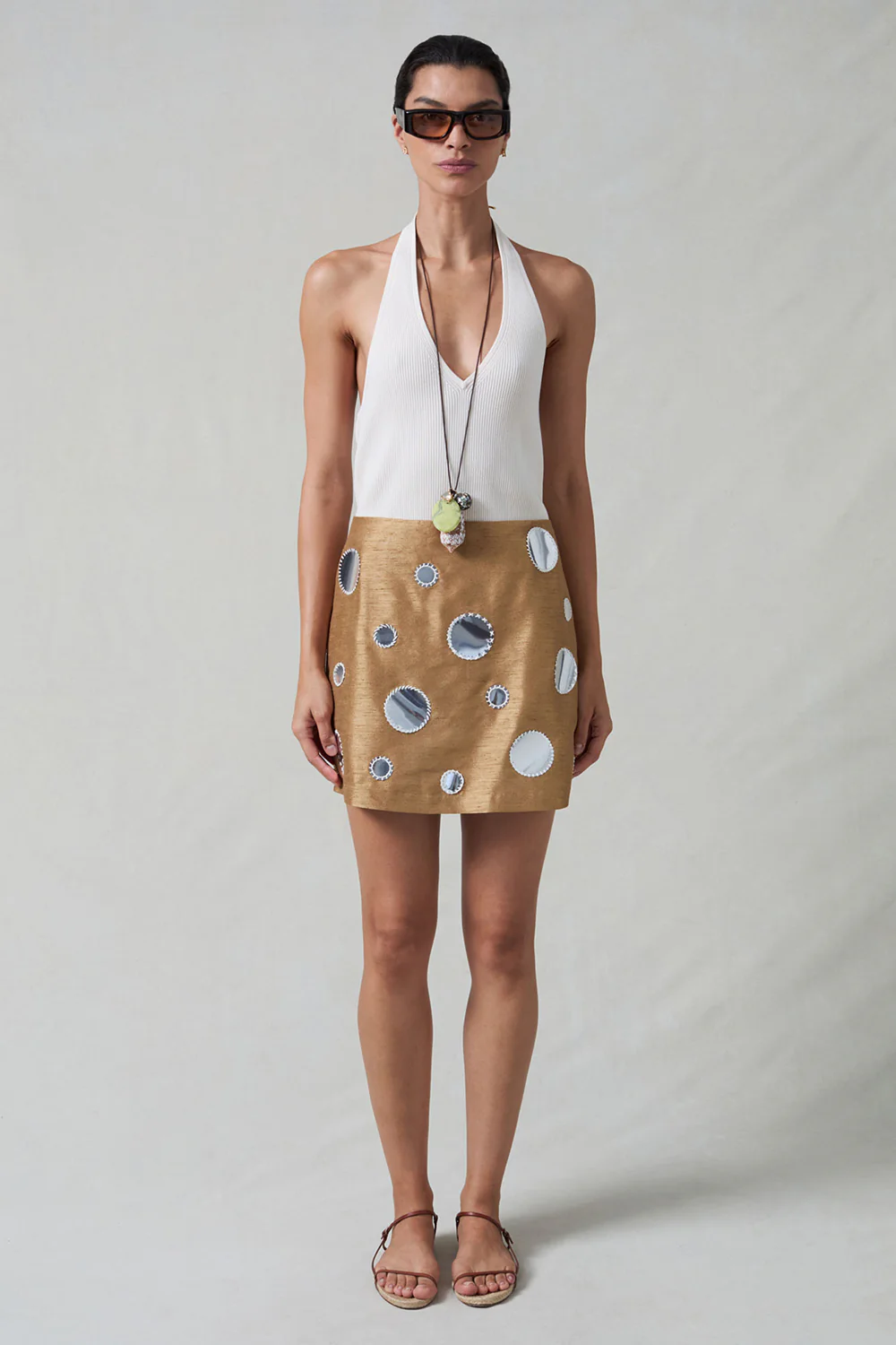 Mirror Mini Skirt Camel