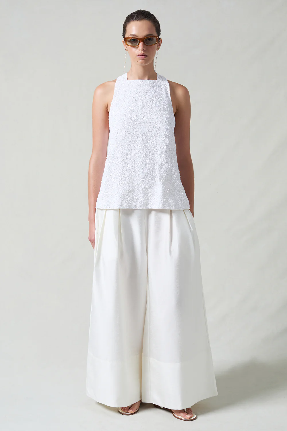 Sequin Apron Top White