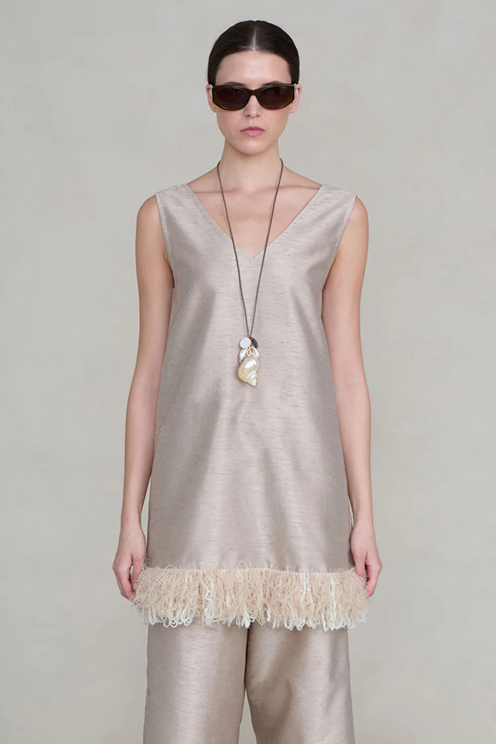 Tangled Yarn Dupioni Tank Taupe